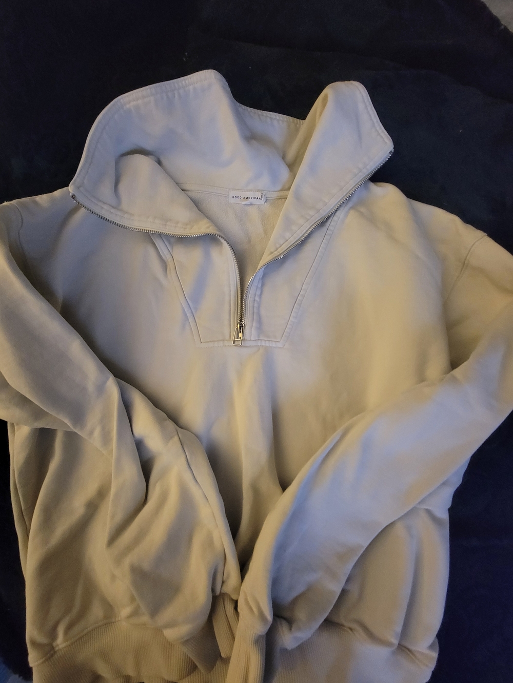 Good American Light Beige Half-Zip Pullover Hoodie size medium